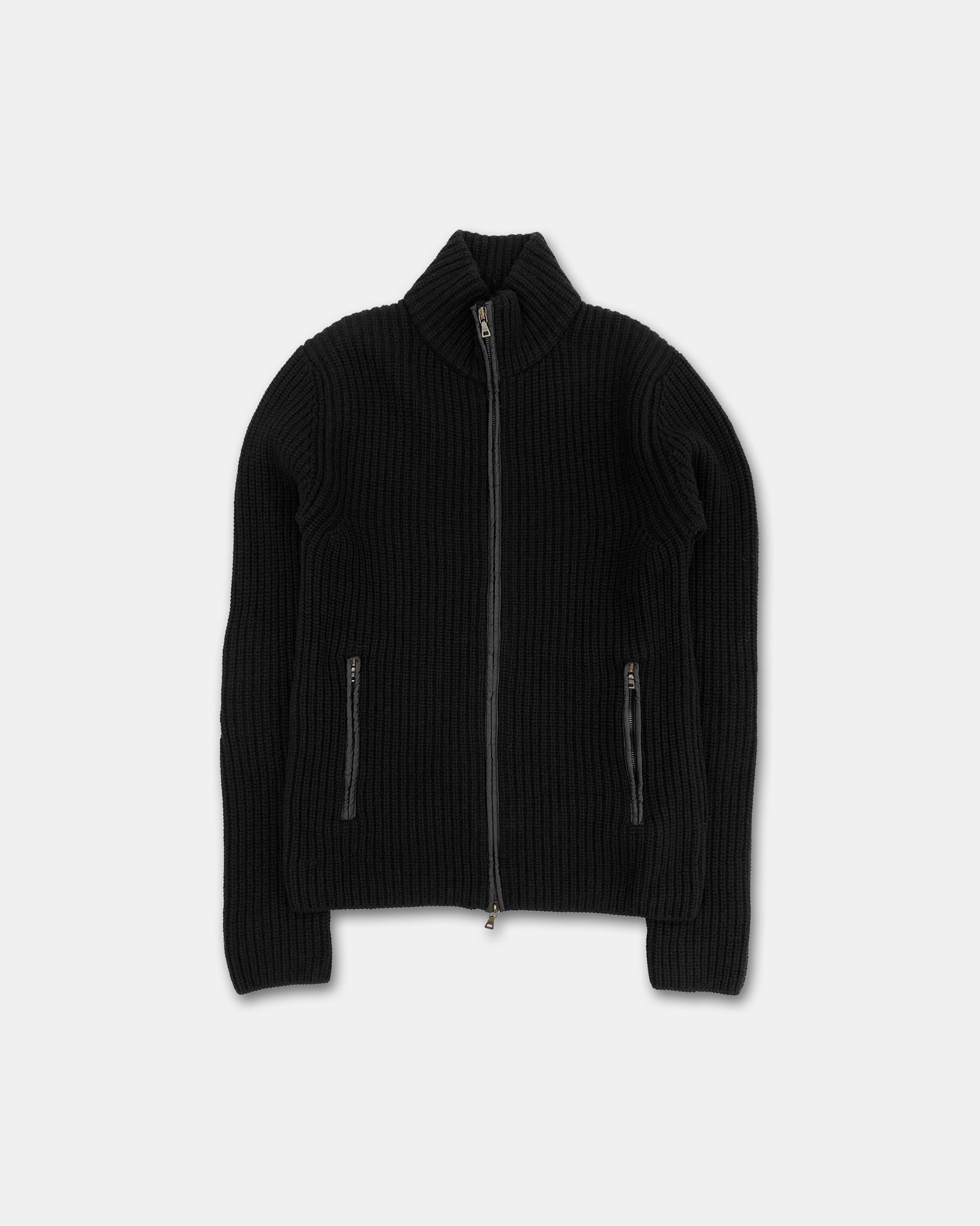 Prada 2010s Elbow Patch Zip Knit Sweater Black