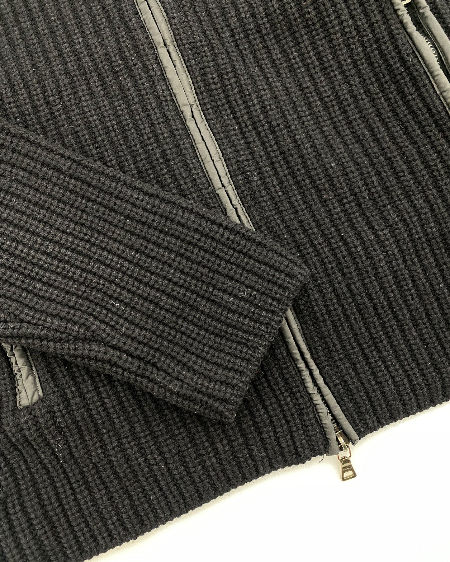 Prada 2010s Elbow Patch Zip Knit Sweater Black