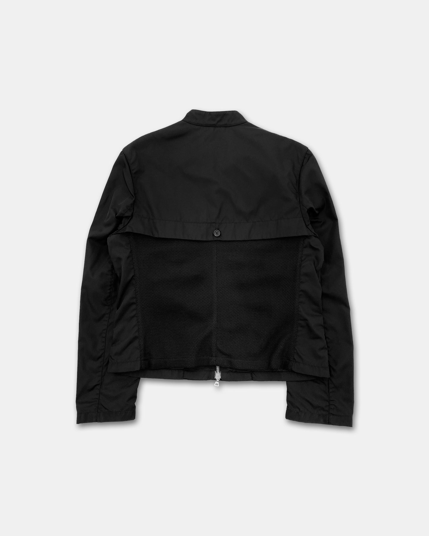 Prada 1990er Nylon Mesh Bikerjacke Schwarz 