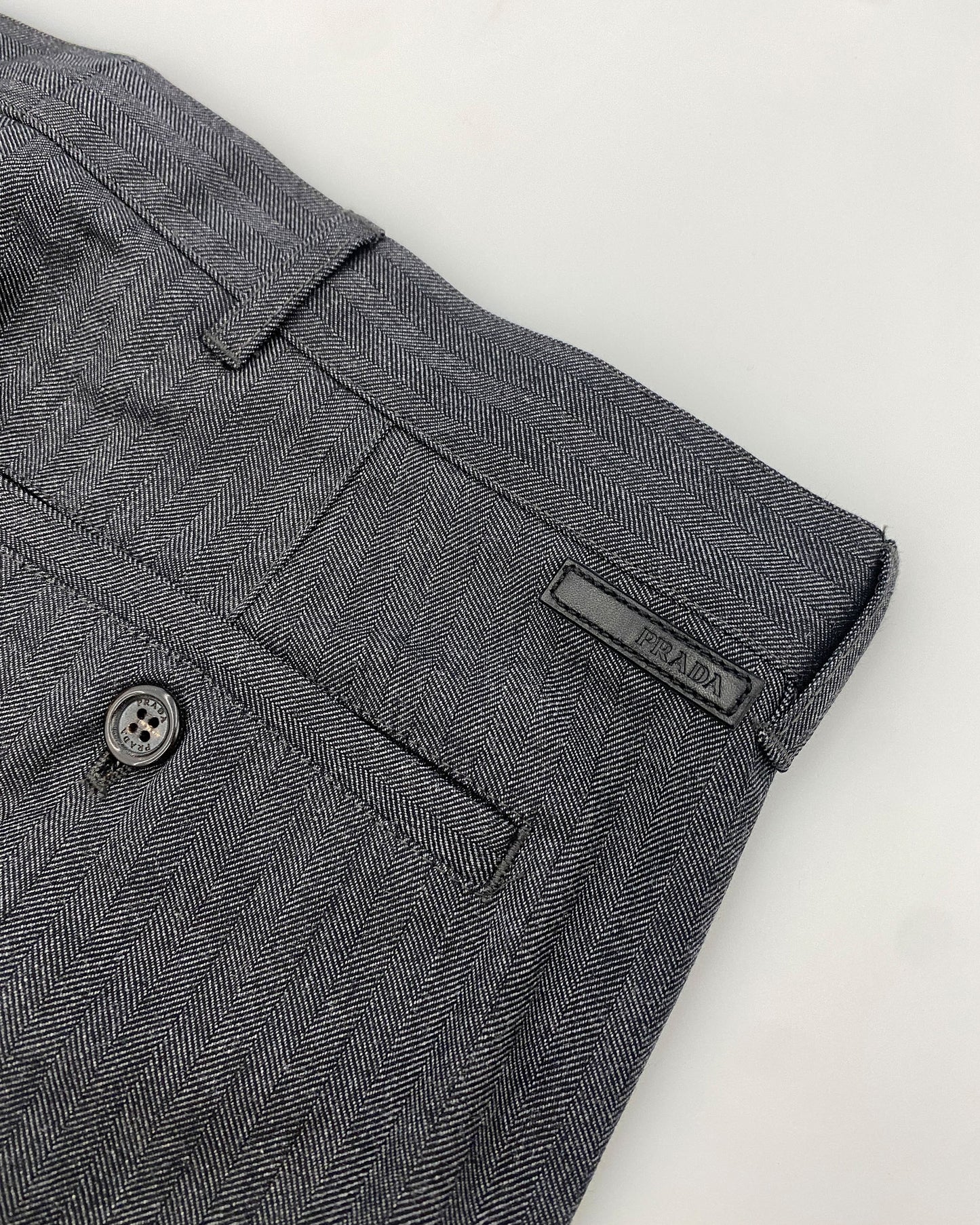 Prada AW2007 Herringbone Wool Cotton Pants Grey