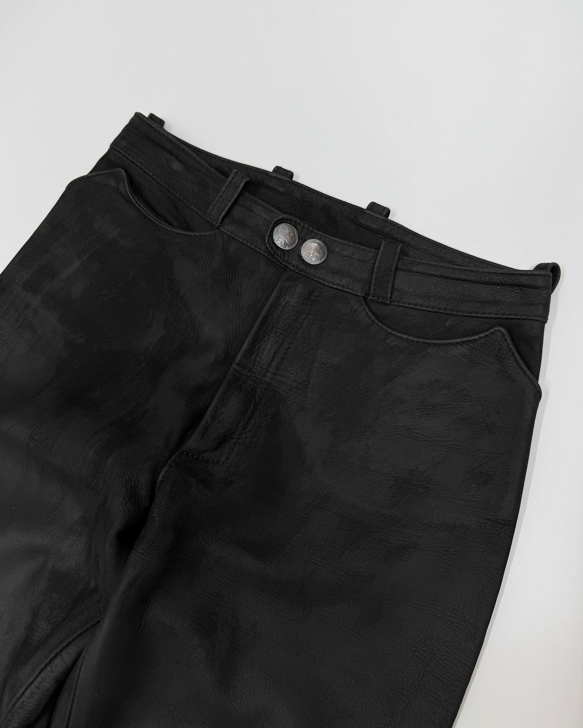 Pyrate-Style 2010s Western Style Thick Leather Pants Black
