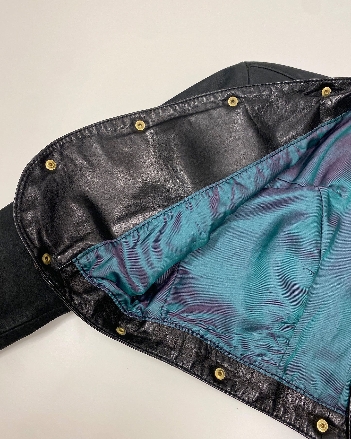 Pyrate-Style 1980s Penny Coins Cropped Leather Jacket Black