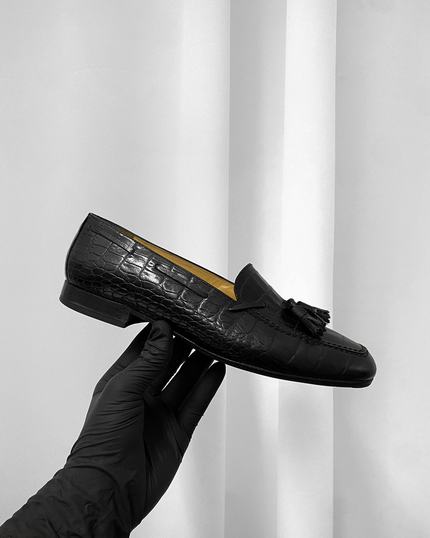 Ralph Lauren 1990s Alligator Leather Tassel Loafer Black