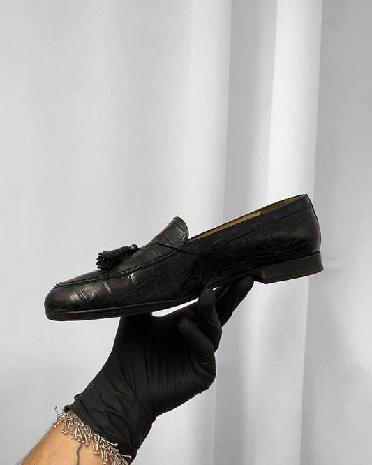 Ralph Lauren 1990s Alligator Leather Tassel Loafer Black