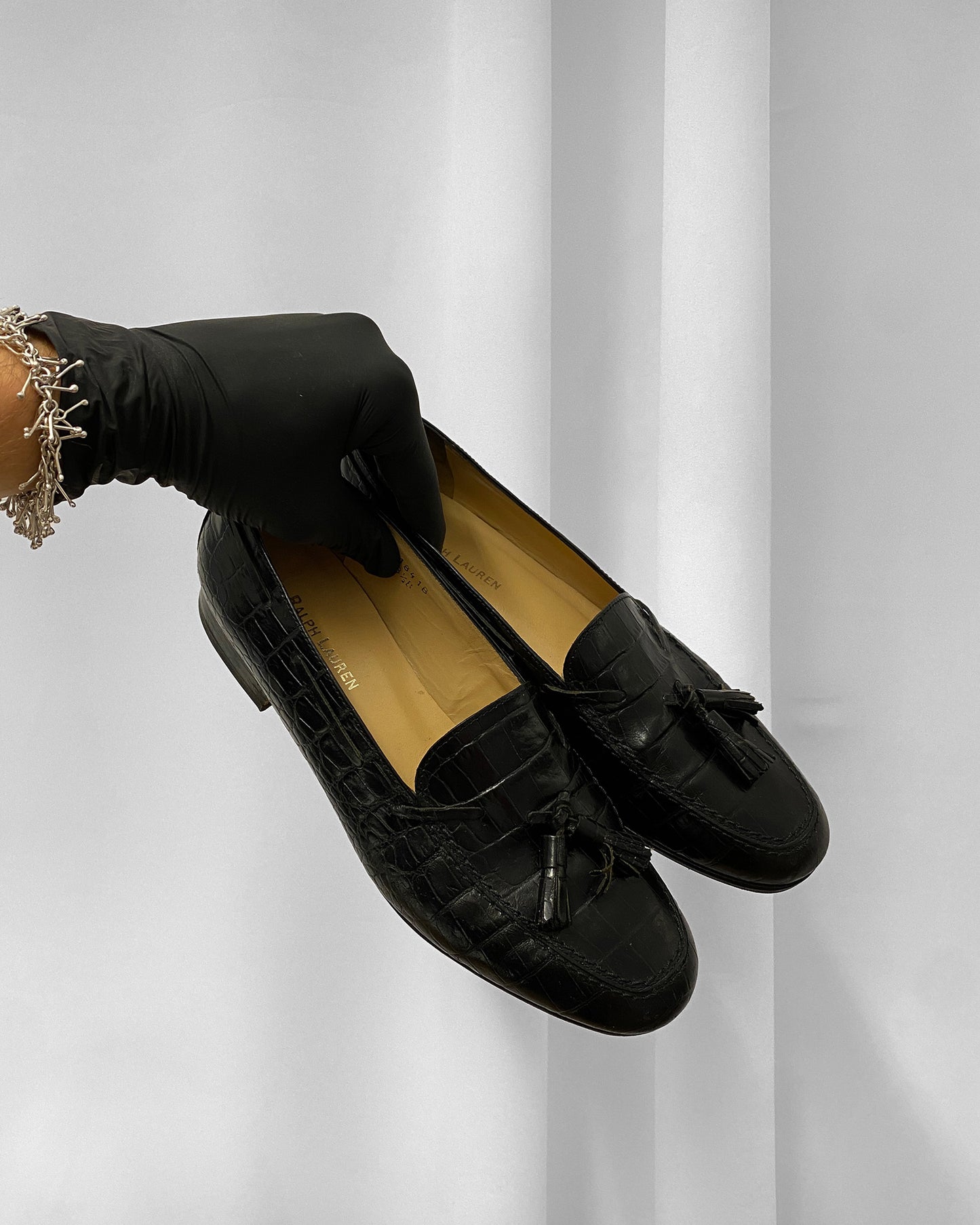 Ralph Lauren 1990s Alligator Leather Tassel Loafer Black