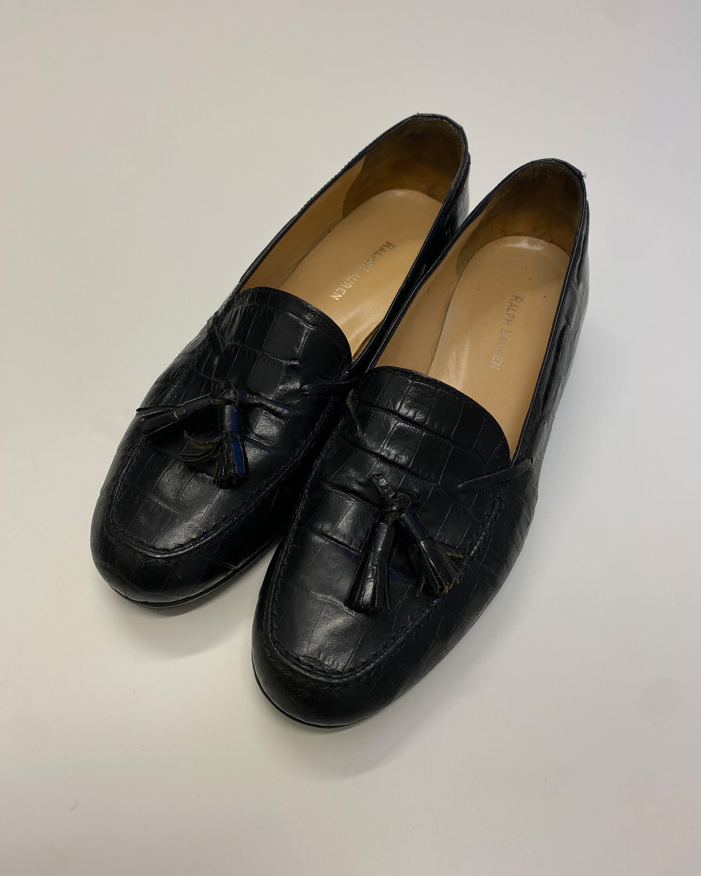 Ralph Lauren 1990s Alligator Leather Tassel Loafer Black