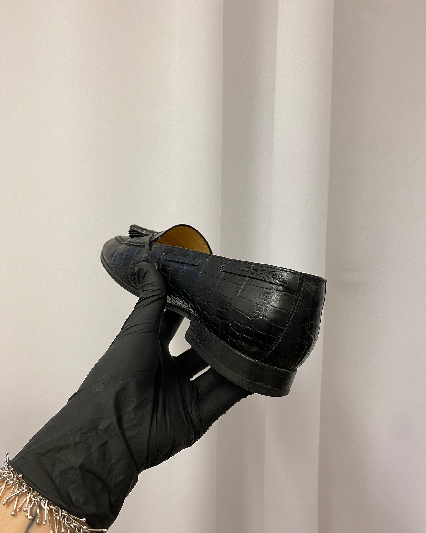 Ralph Lauren 1990s Alligator Leather Tassel Loafer Black