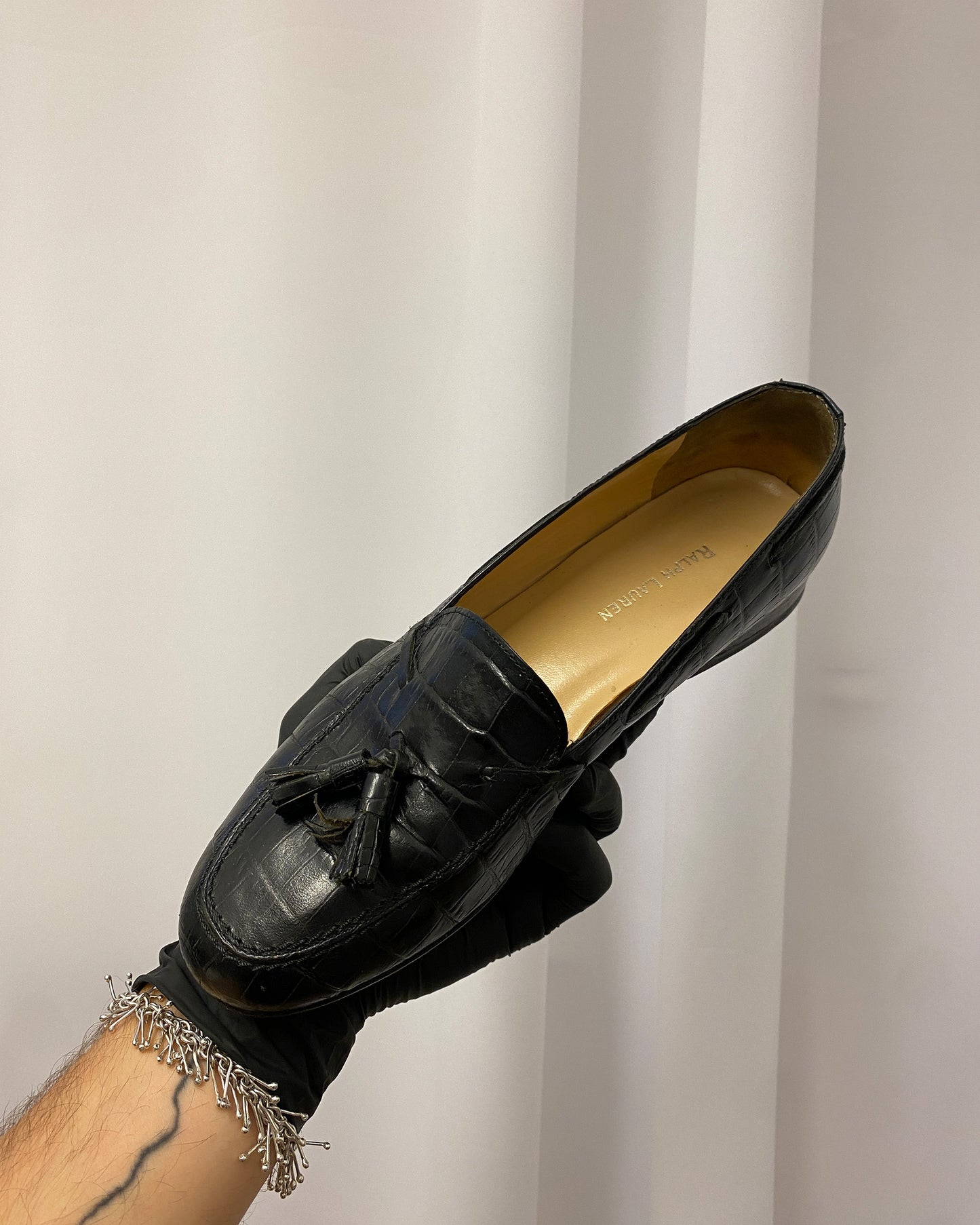 Ralph Lauren 1990s Alligator Leather Tassel Loafer Black