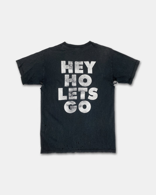 Vintage 1990s Trashed Hey Ho Lets Go Ramones Band T-Shirt Black