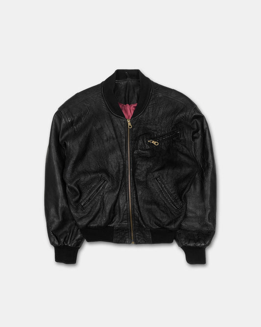 Vintage 1990s Riri Zip Bomber Leather Jacket Black