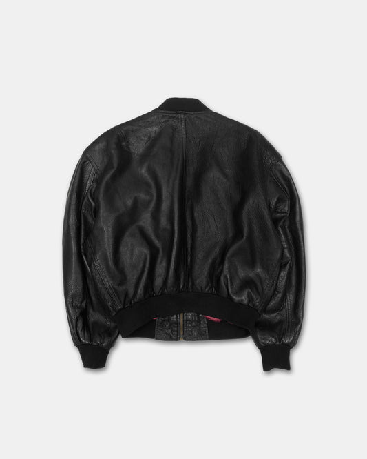 Vintage 1990s Riri Zip Bomber Leather Jacket Black
