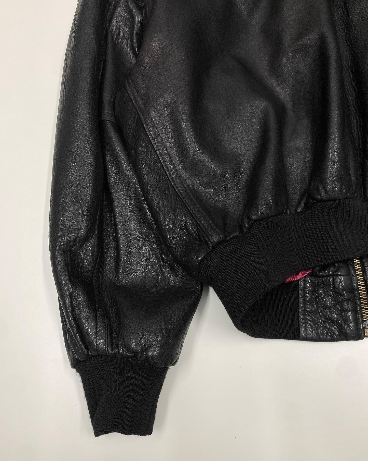 Vintage 1990s Riri Zip Bomber Leather Jacket Black