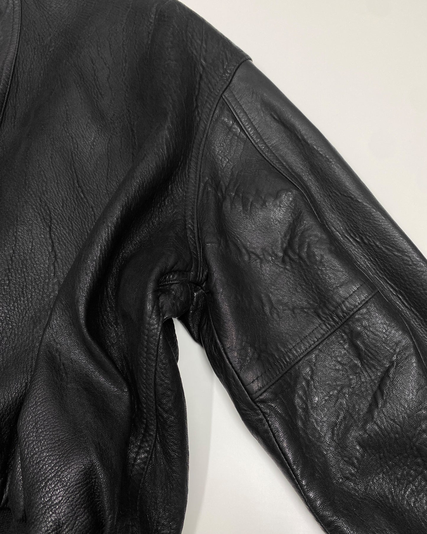 Vintage 1990s Riri Zip Bomber Leather Jacket Black