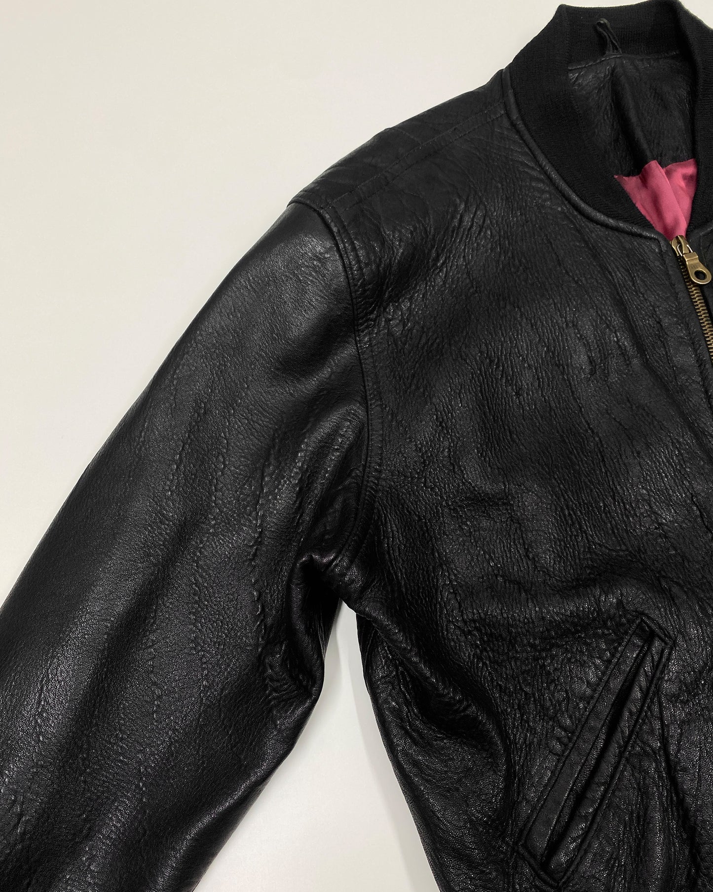 Vintage 1990s Riri Zip Bomber Leather Jacket Black