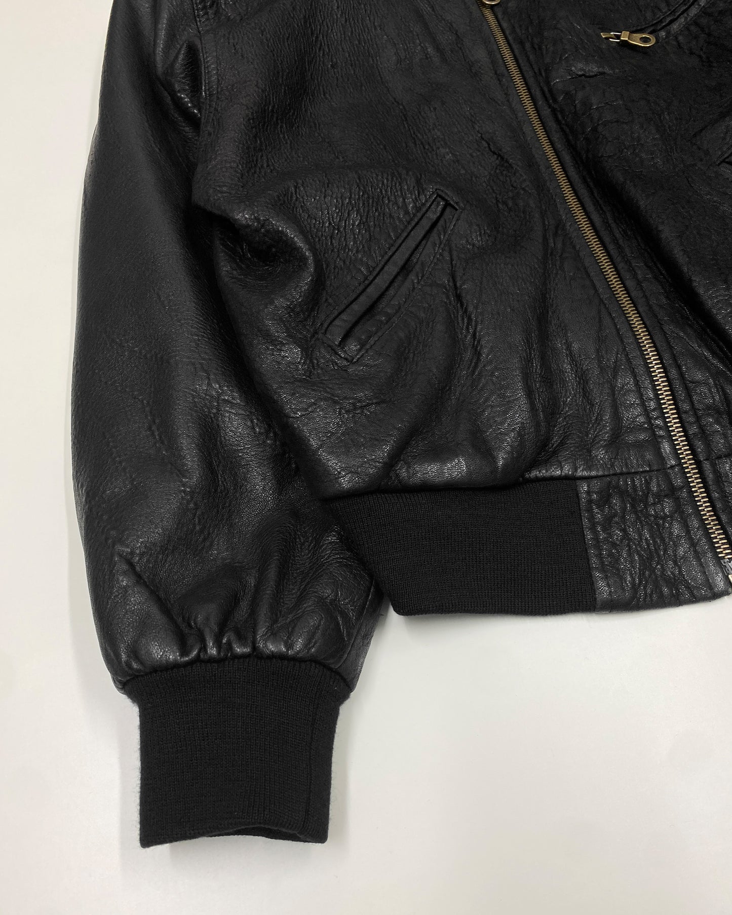 Vintage 1990s Riri Zip Bomber Leather Jacket Black