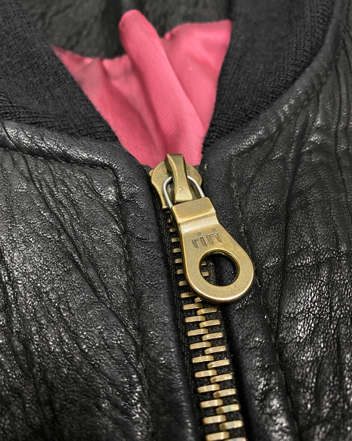 Vintage 1990s Riri Zip Bomber Leather Jacket Black