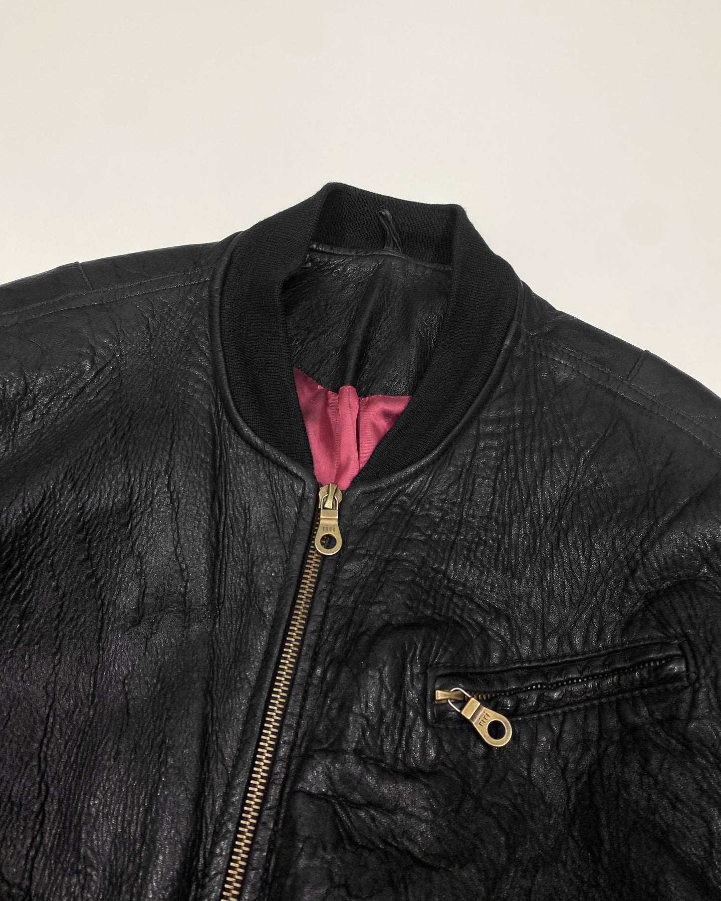 Vintage 1990s Riri Zip Bomber Leather Jacket Black