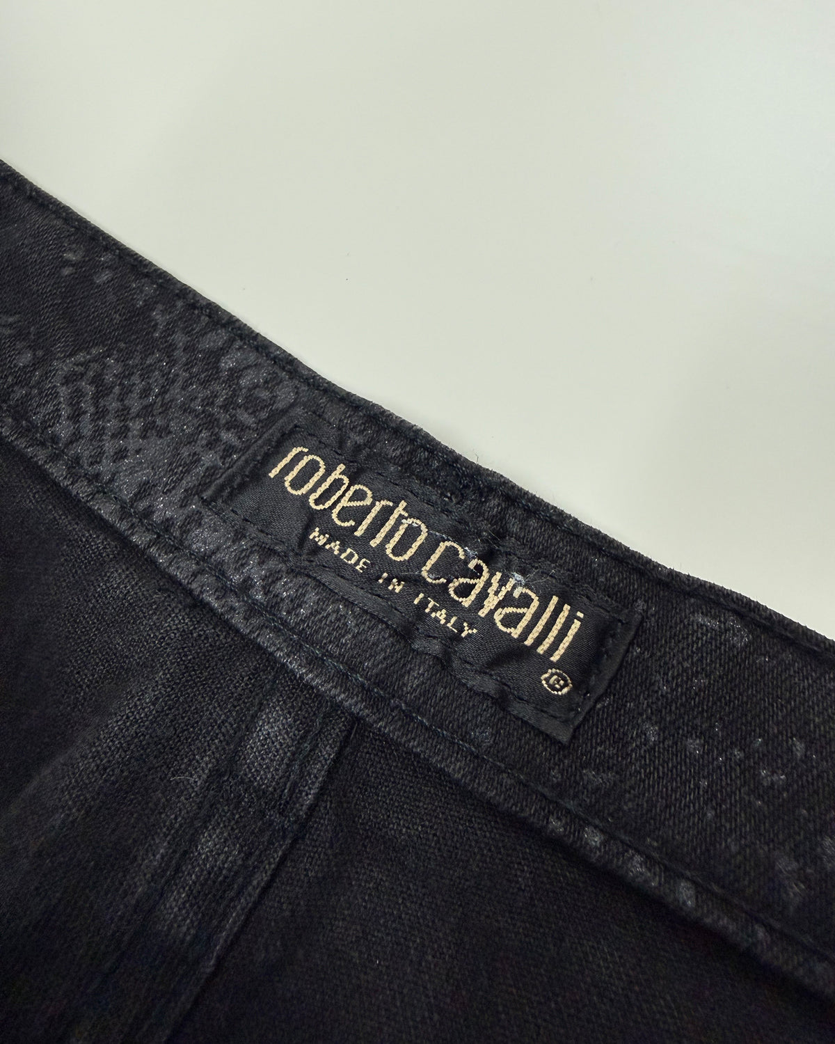 Roberto Cavalli FW1998 Snakeskin Python Effect Boot Cut Denim Black