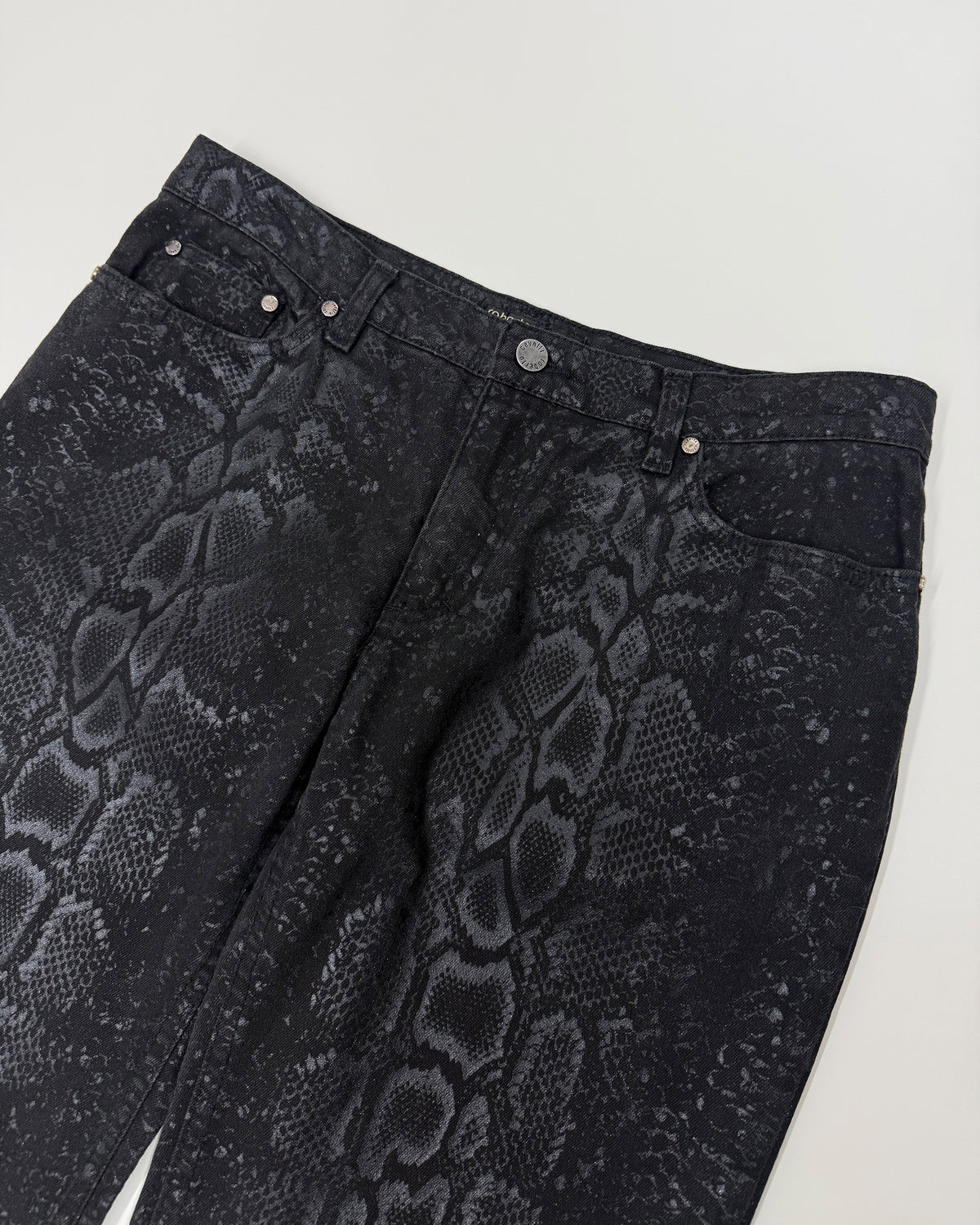 Roberto Cavalli FW1998 Snakeskin Python Effect Boot Cut Denim Black