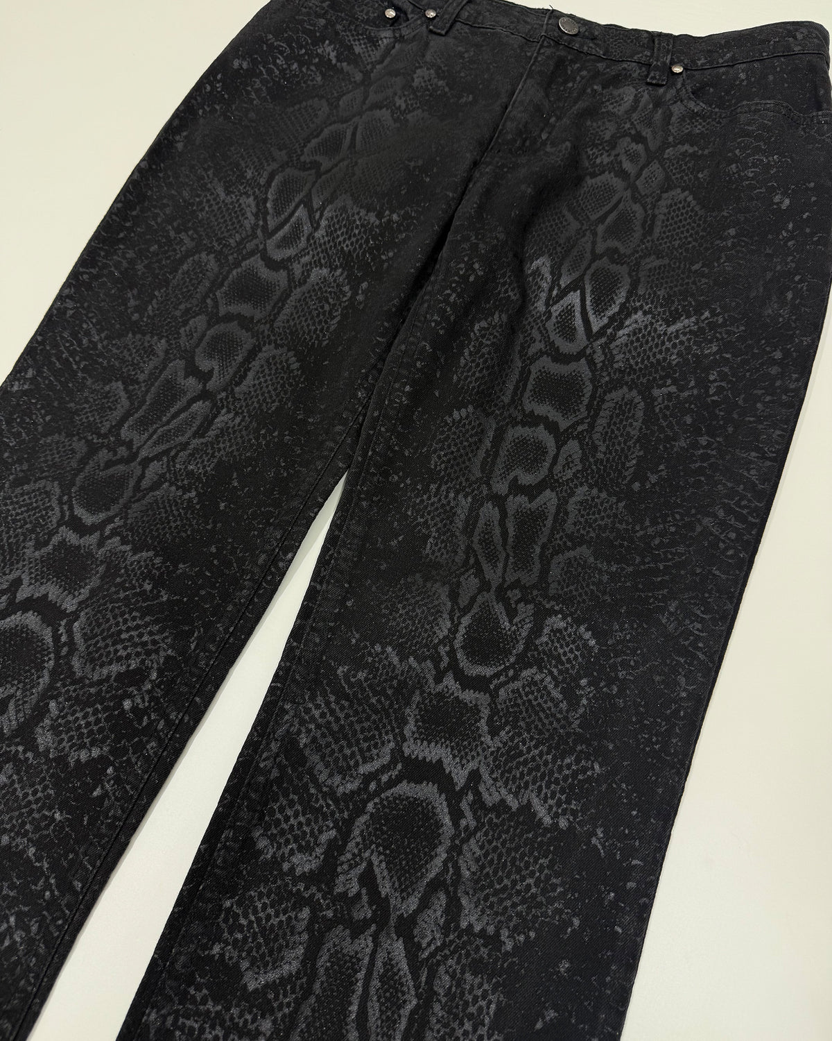 Roberto Cavalli FW1998 Snakeskin Python Effect Boot Cut Denim Black