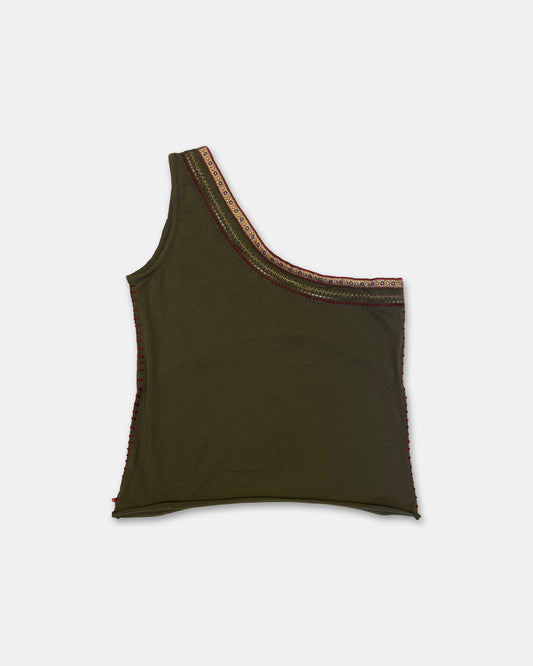 Sabotage 1990s One Shoulder Top Khaki Green