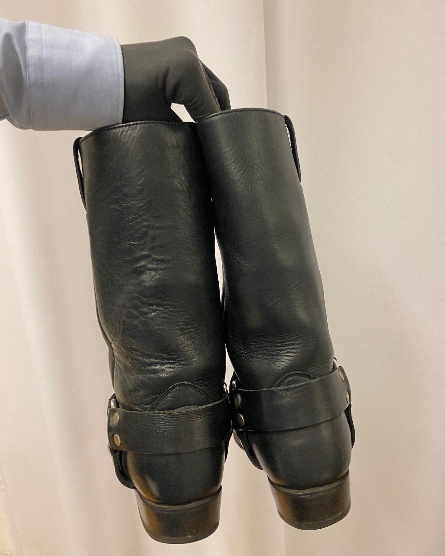 Sancho Boots 2000s Square Toe Leather Biker Boots Black