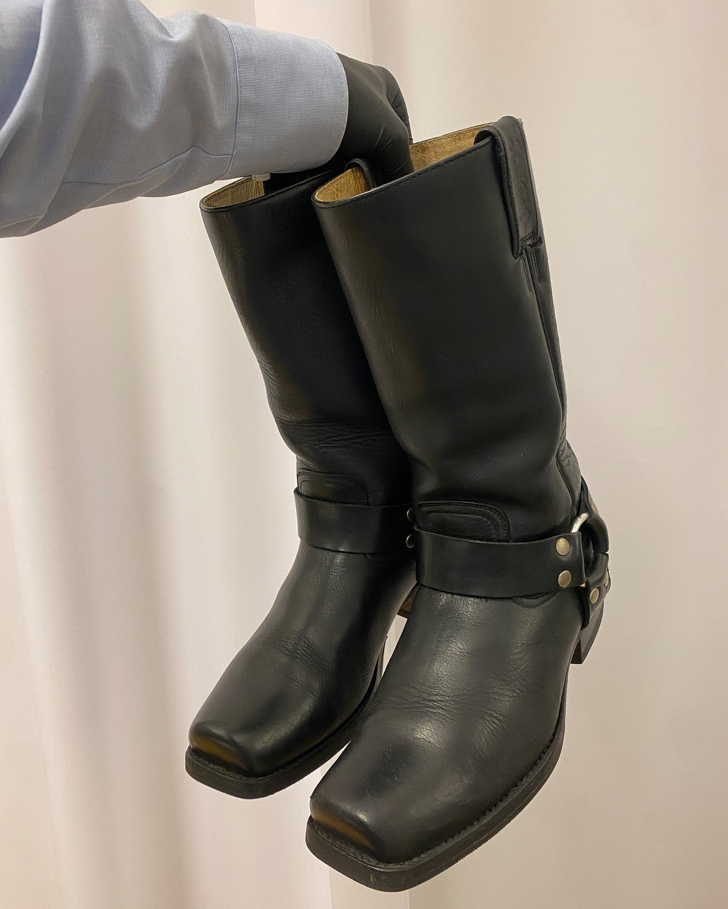 Sancho Boots 2000s Square Toe Leather Biker Boots Black