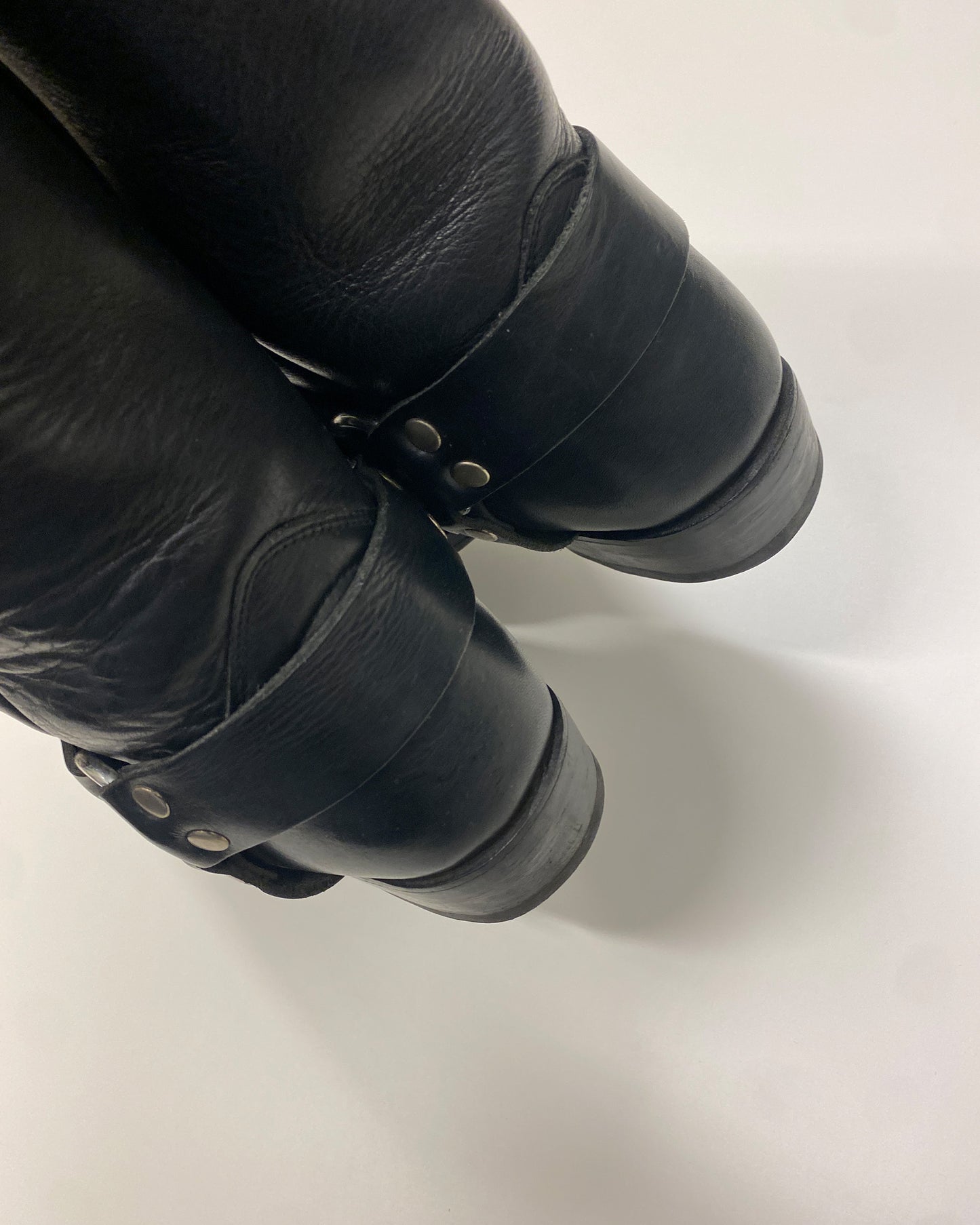 Sancho Boots 2000s Square Toe Leather Biker Boots Black