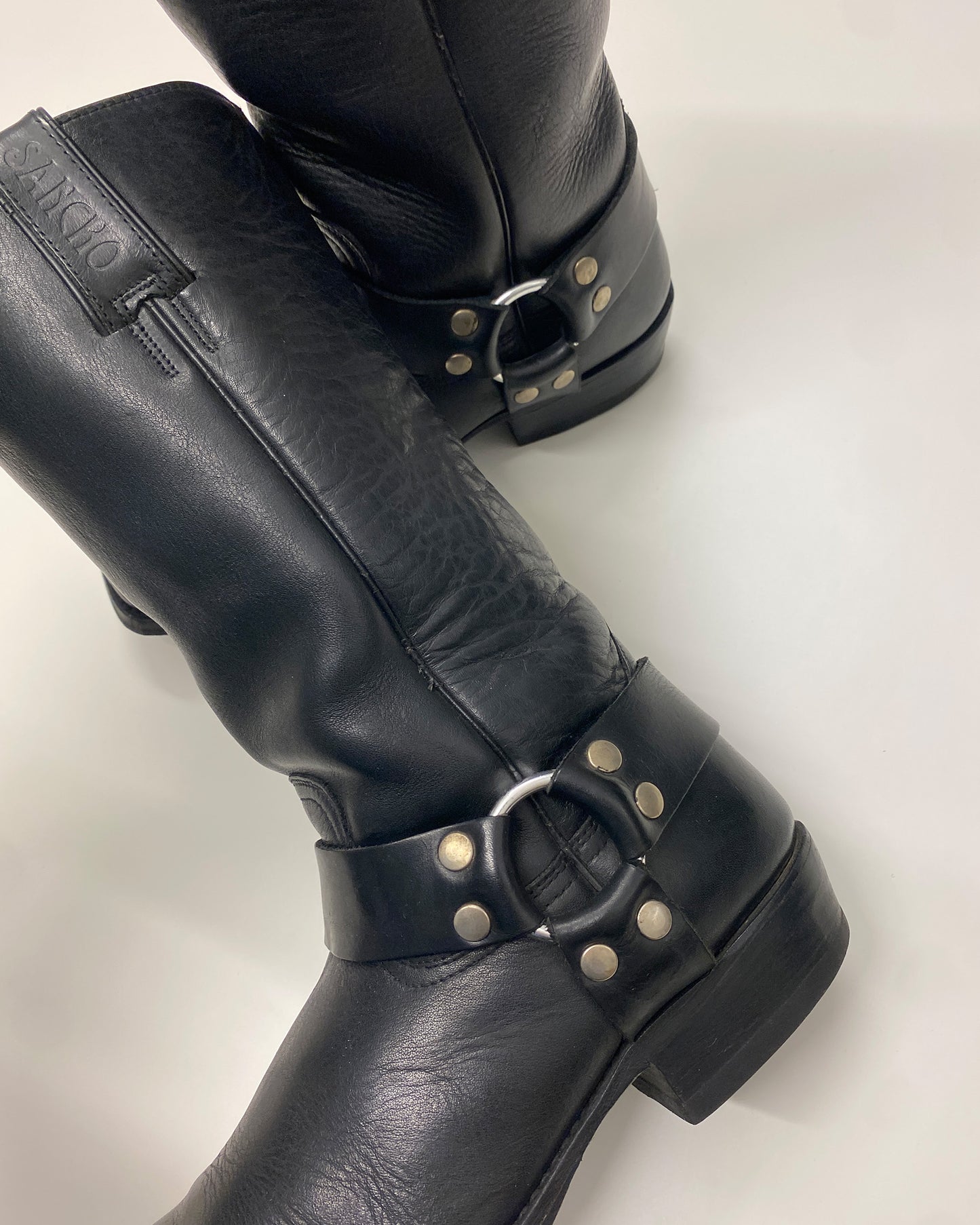 Sancho Boots 2000s Square Toe Leather Biker Boots Black