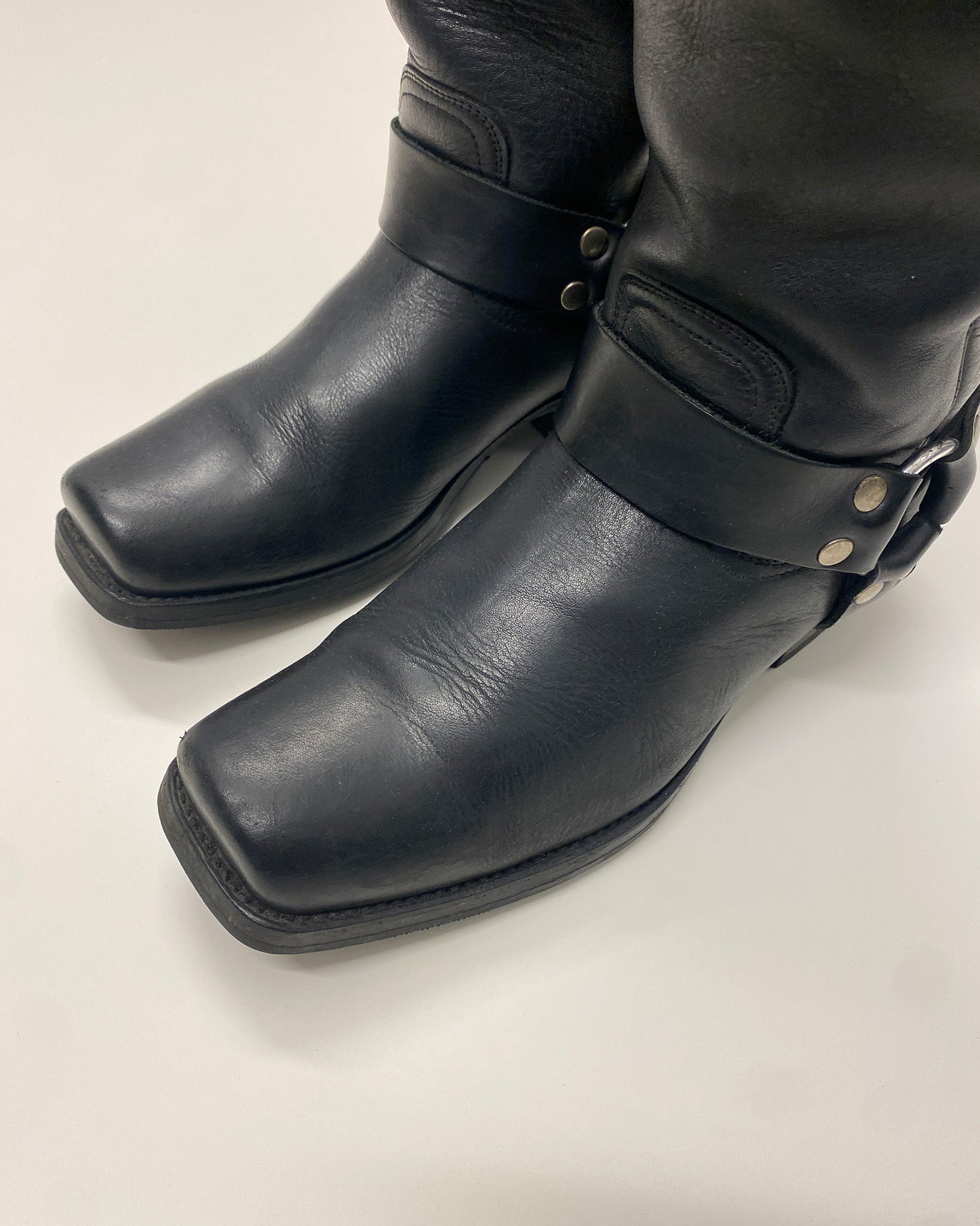 Sancho Boots 2000s Square Toe Leather Biker Boots Black