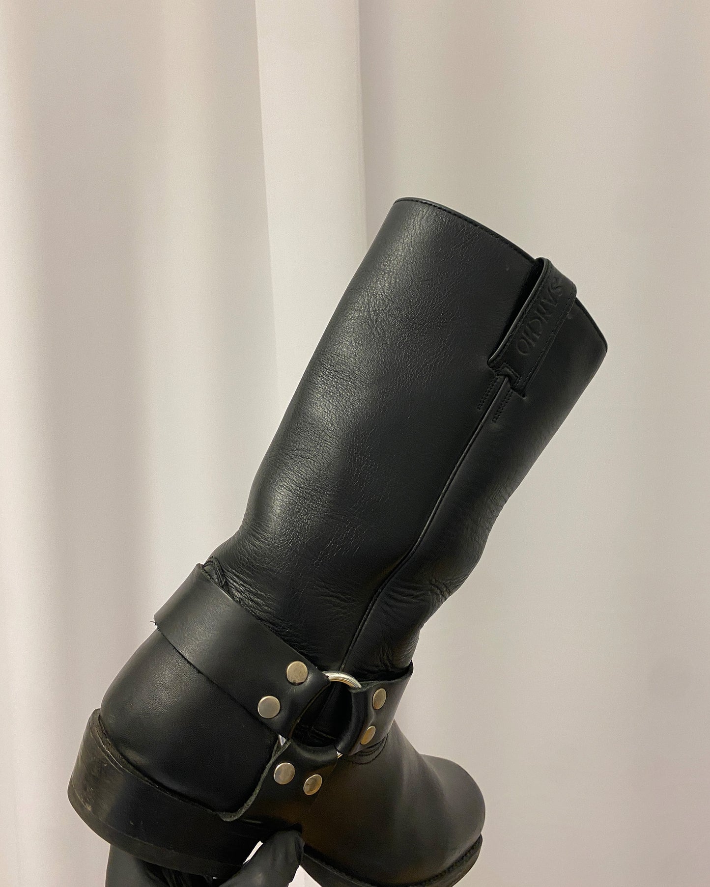 Sancho Boots 2000s Square Toe Leather Biker Boots Black