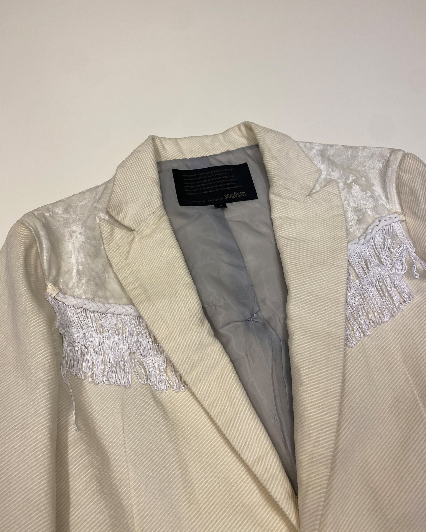 Schlüssel 1990s Fringe Cord Satin Blazer Jacket White