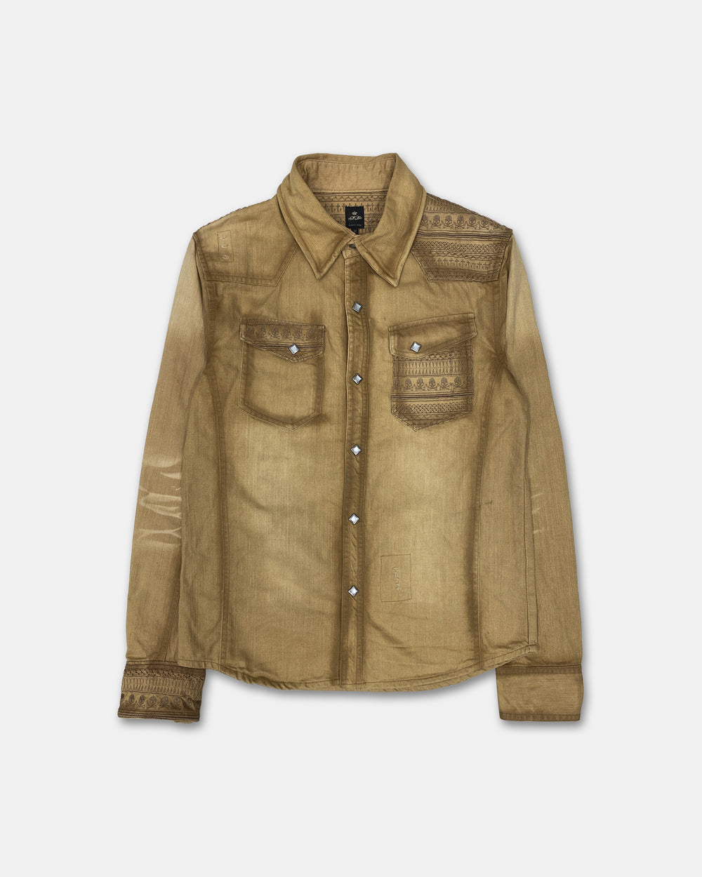 Semantic Design 2000s Embroidered Skull Push Button Shirt Beige
