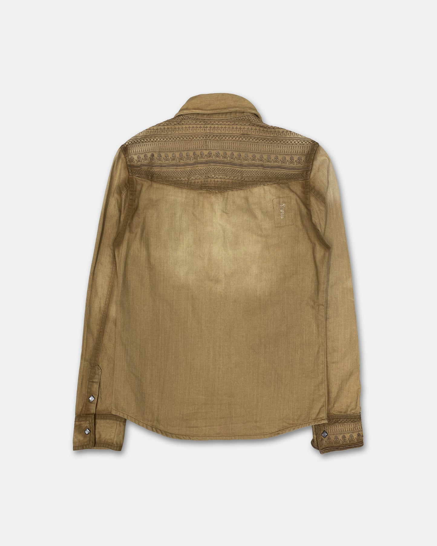Semantic Design 2000s Embroidered Skull Push Button Shirt Beige