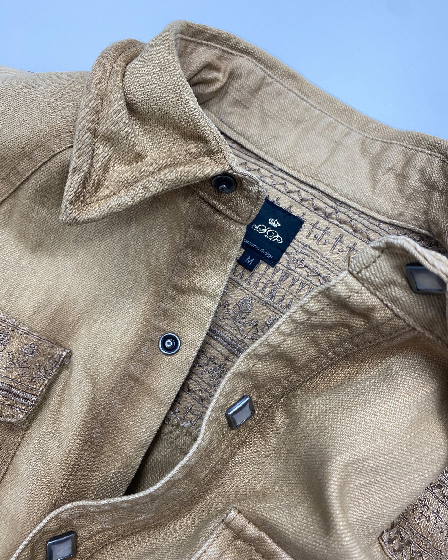 Semantic Design 2000s Embroidered Skull Push Button Shirt Beige