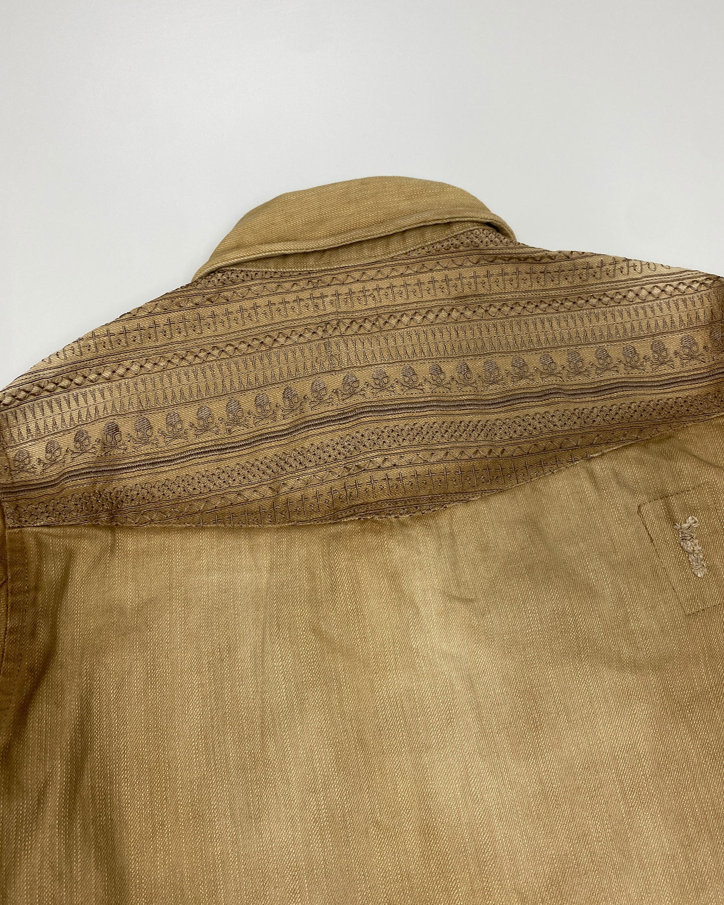 Semantic Design 2000s Embroidered Skull Push Button Shirt Beige