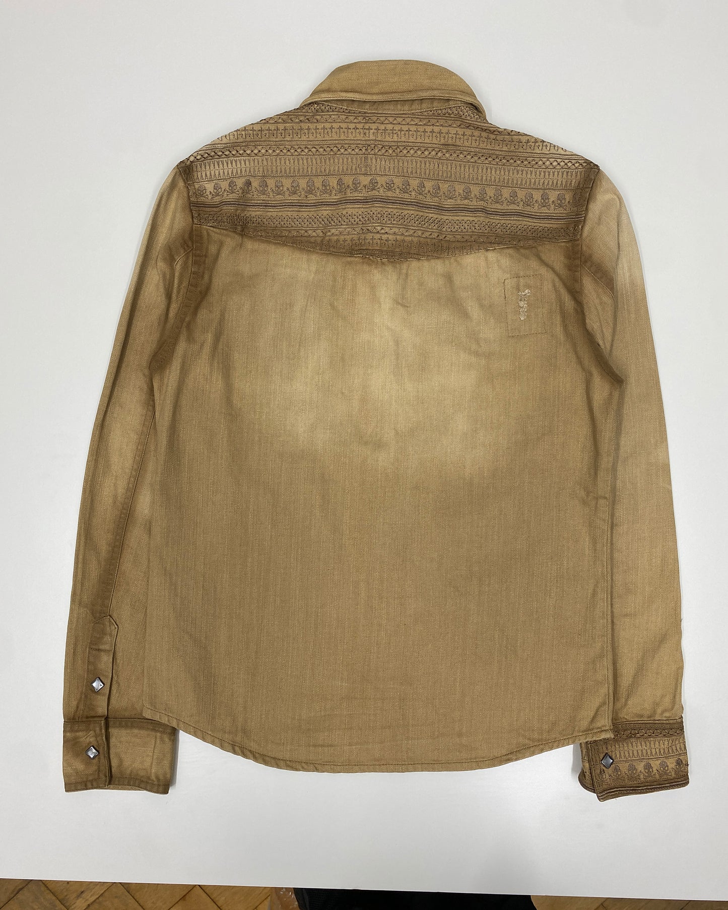 Semantic Design 2000s Embroidered Skull Push Button Shirt Beige