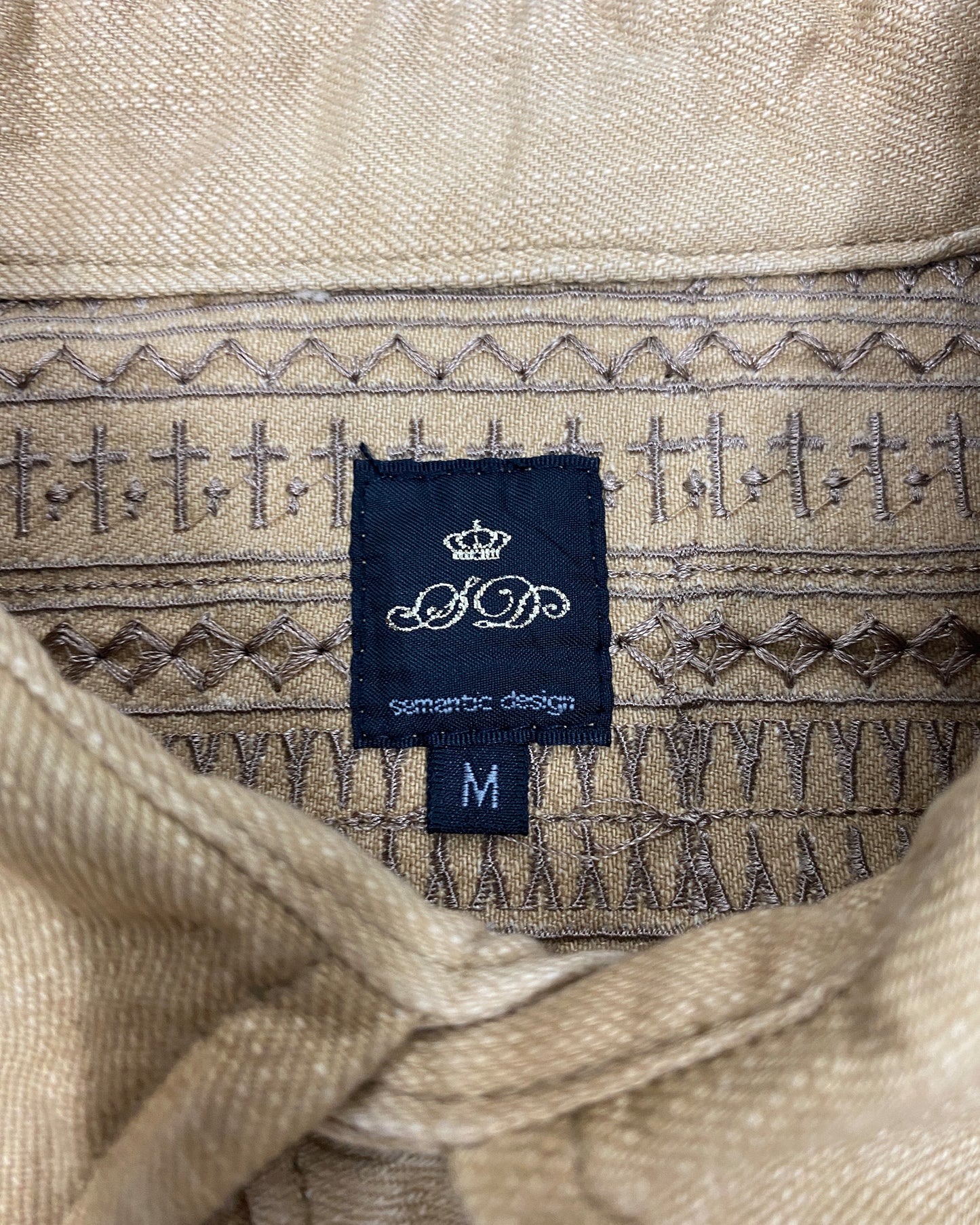 Semantic Design 2000s Embroidered Skull Push Button Shirt Beige