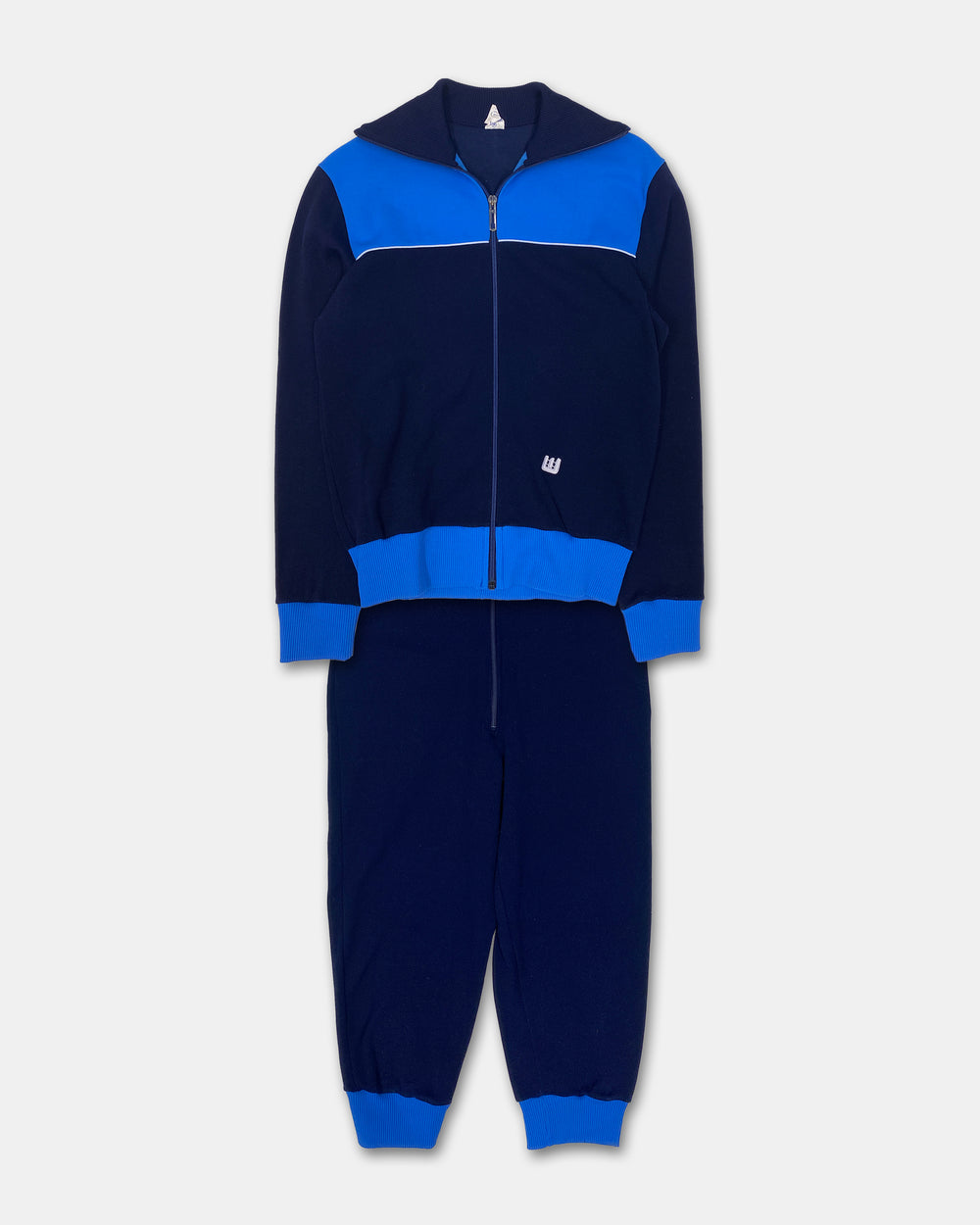 Vintage 1970s Snowsuit Ski Track Jacket and Pants Blue Navy