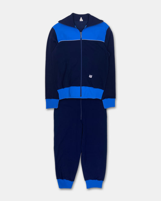 Vintage 1970s Snowsuit Ski Track Jacket and Pants Blue Navy