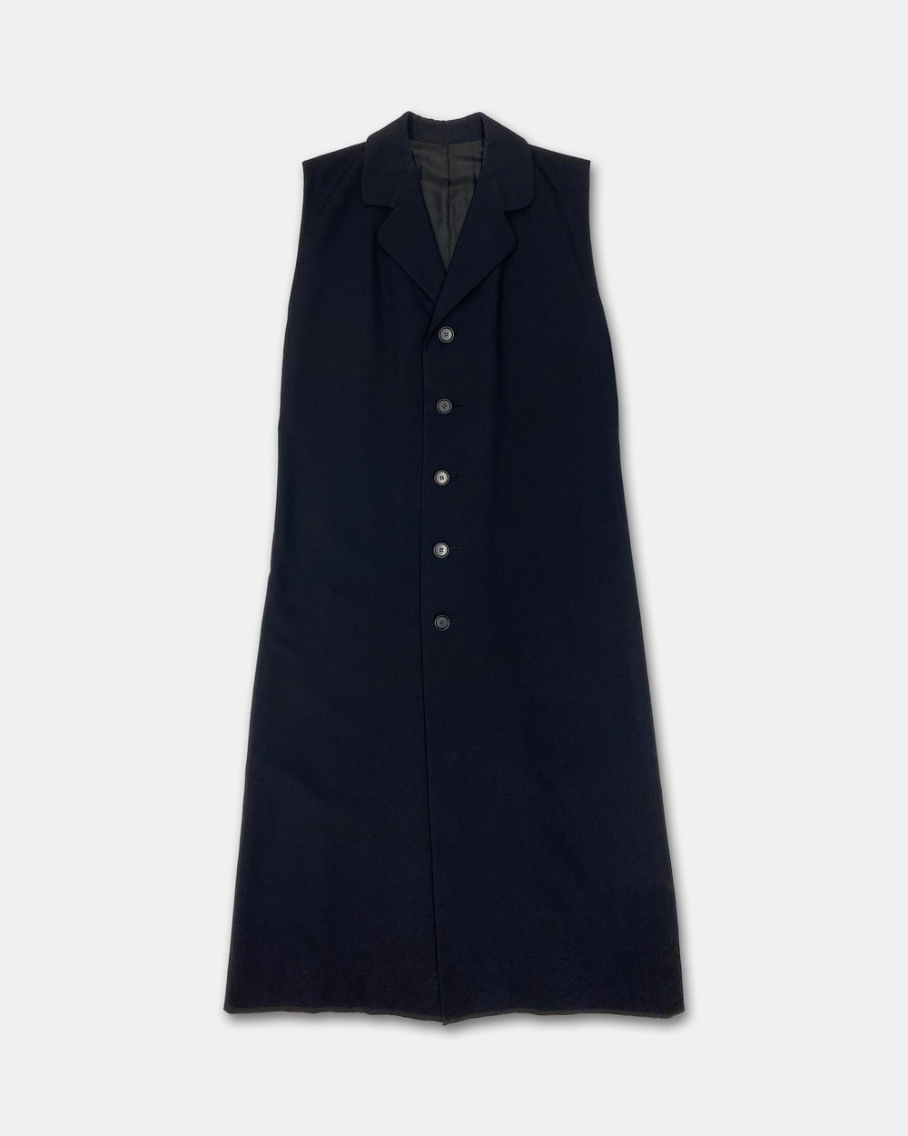 Vintage 1980s Sleeveless Button Wool Coat Navy