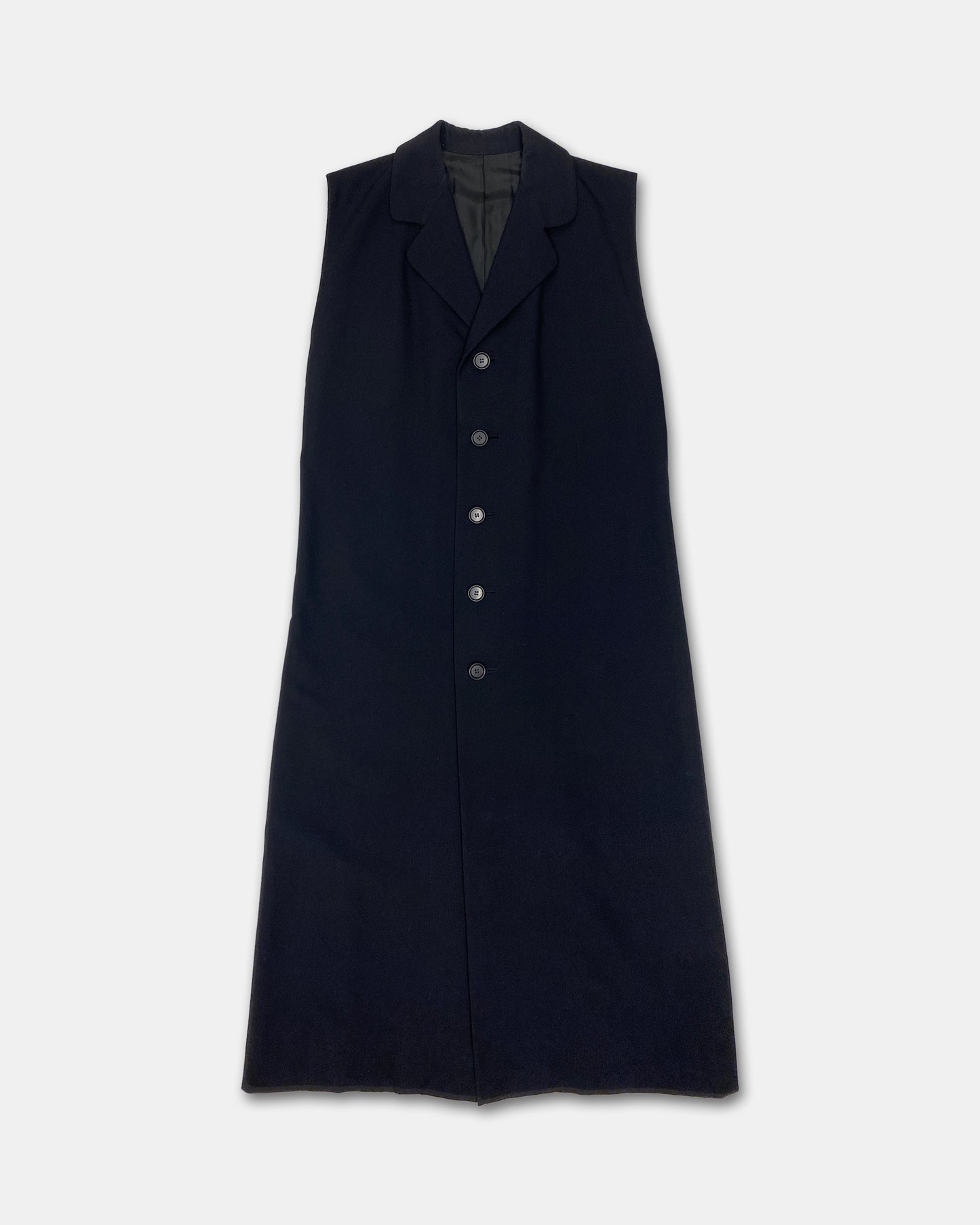 Vintage 1980s Sleeveless Button Wool Coat Navy