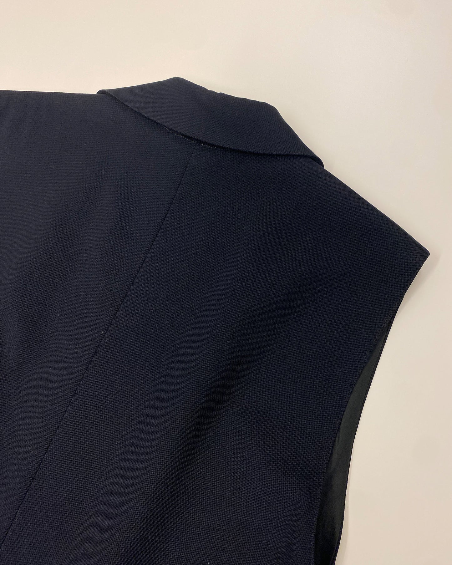 Vintage 1980s Sleeveless Button Wool Coat Navy