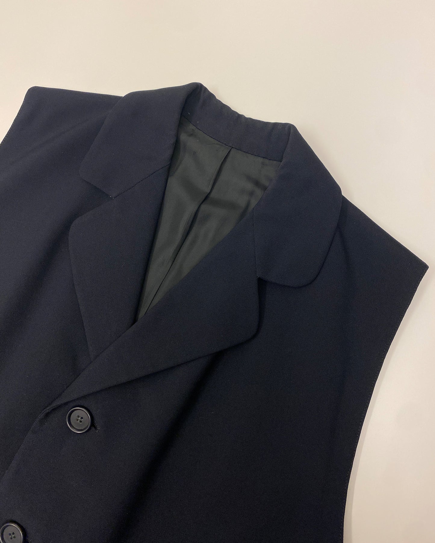 Vintage 1980s Sleeveless Button Wool Coat Navy