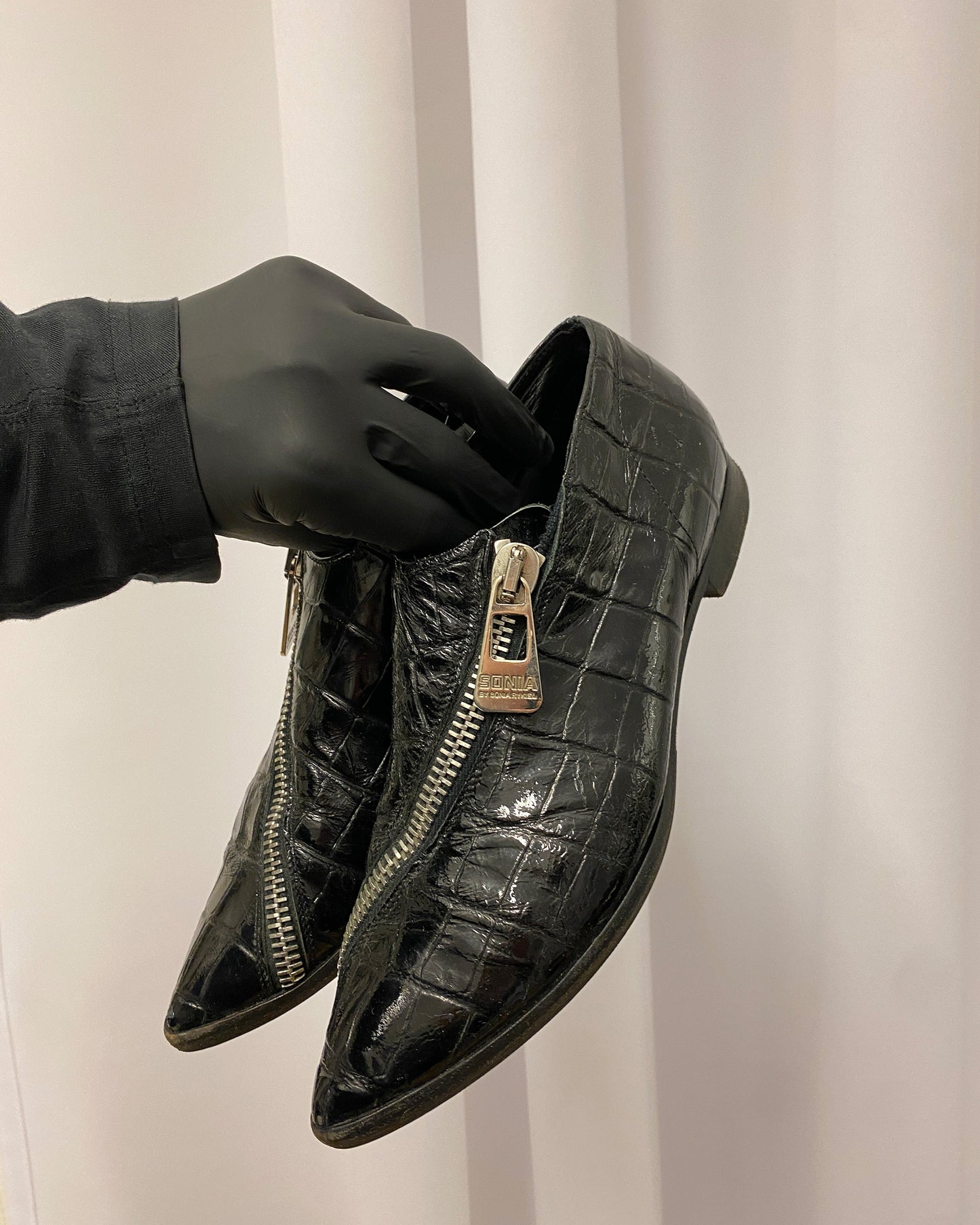 Sonia Rykiel 2000s Patent Leather Zip Shoes Black