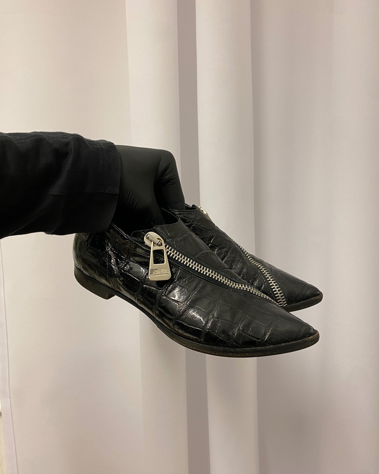 Sonia Rykiel 2000s Patent Leather Zip Shoes Black