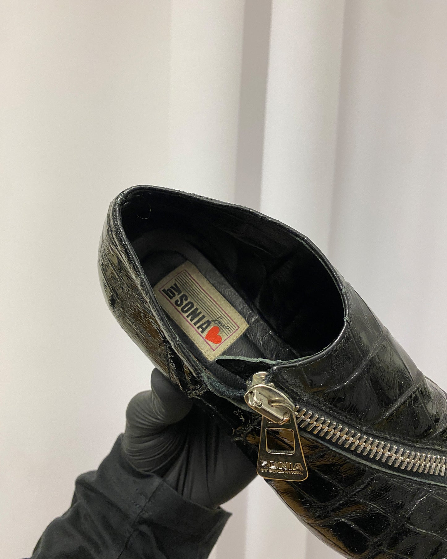 Sonia Rykiel 2000s Patent Leather Zip Shoes Black