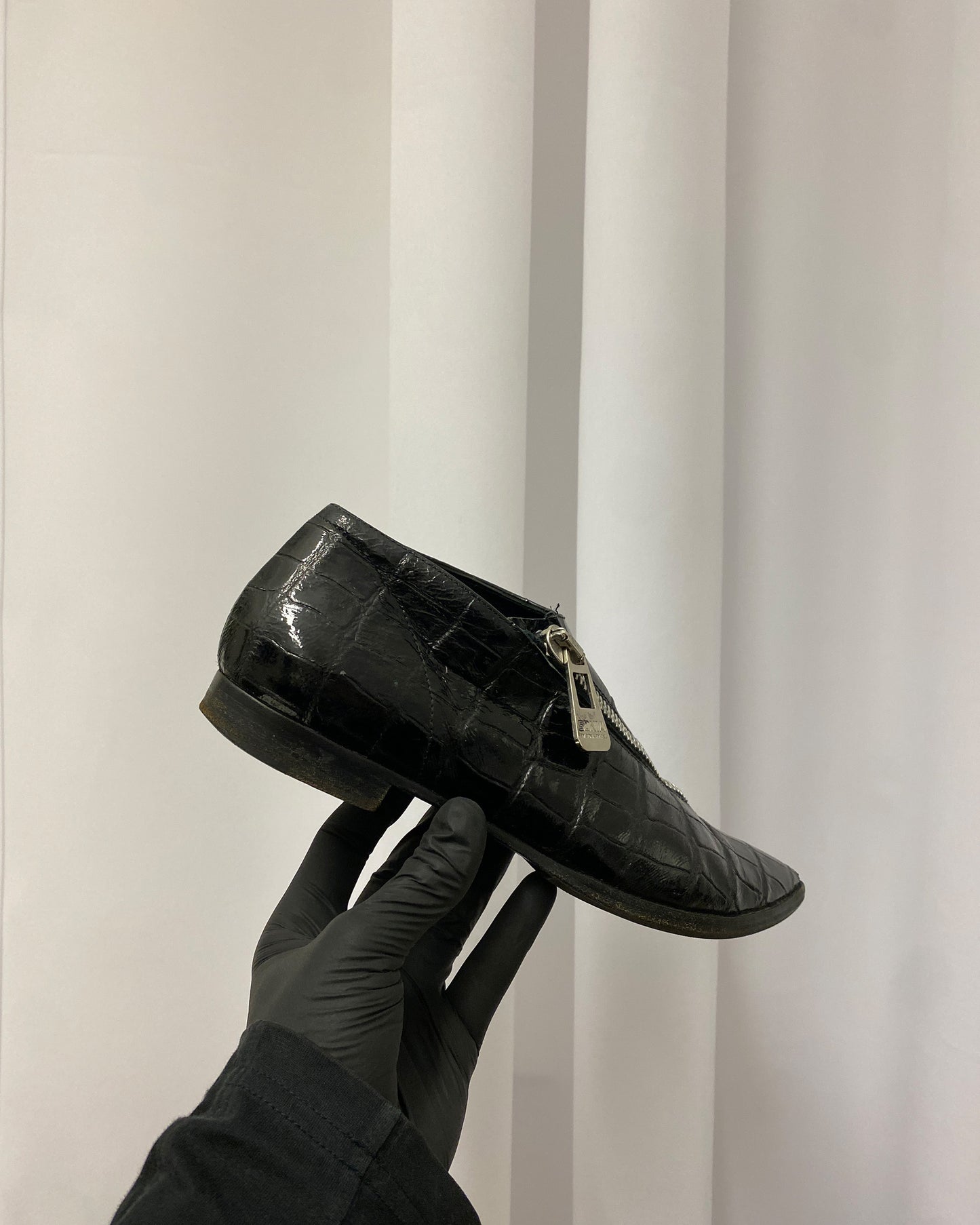Sonia Rykiel 2000s Patent Leather Zip Shoes Black
