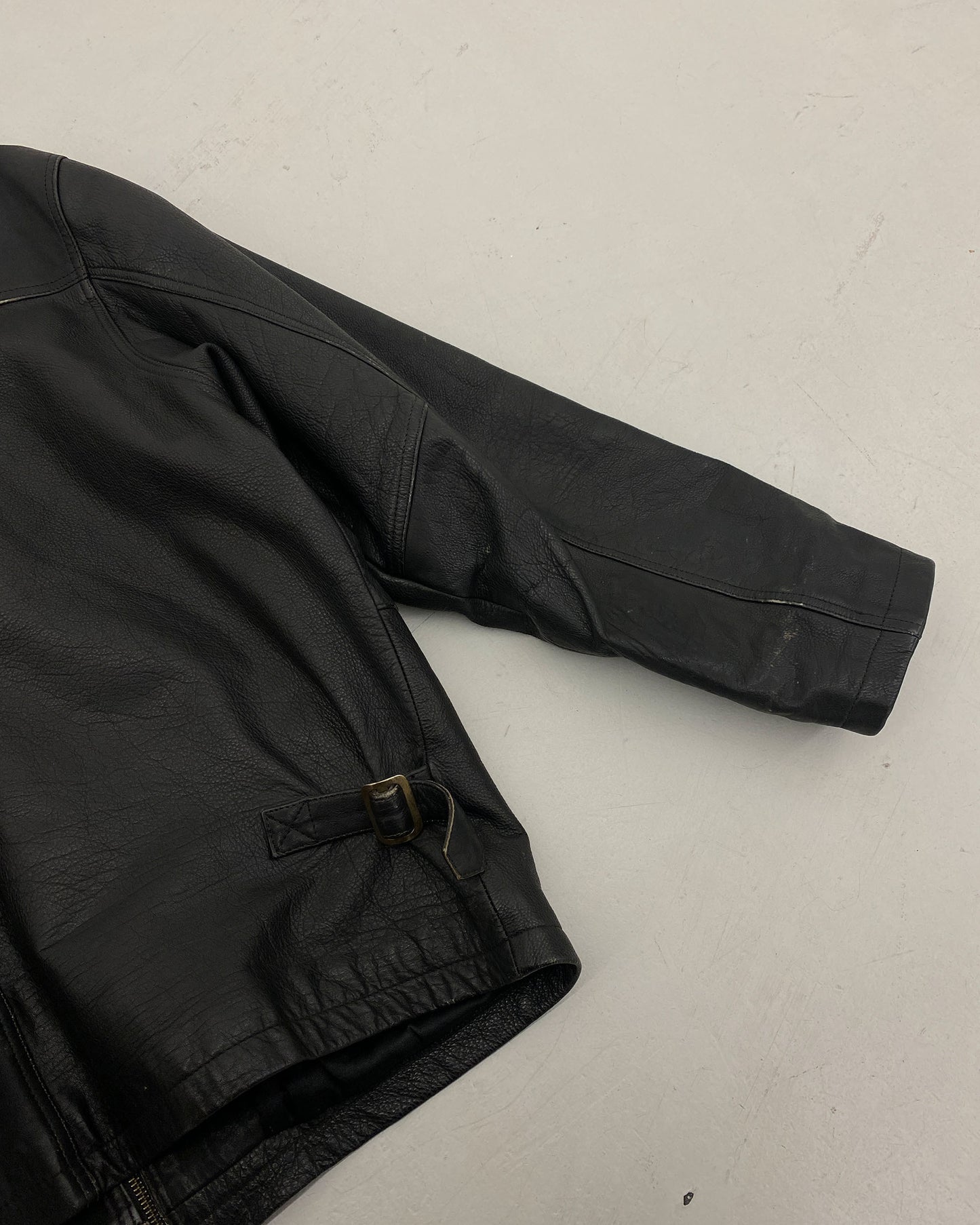 Stefanel 1990er Reißverschluss Lederjacke Schwarz 