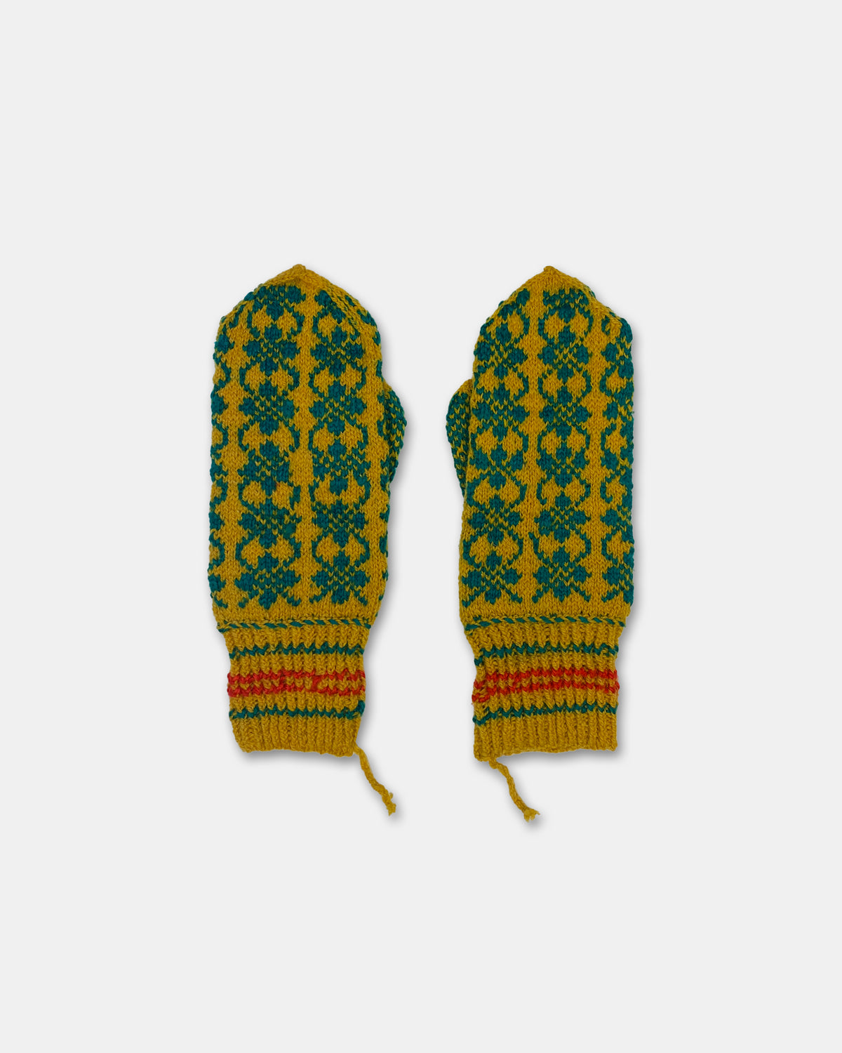 Vintage 1990s Knit Pattern Gloves Yellow Green
